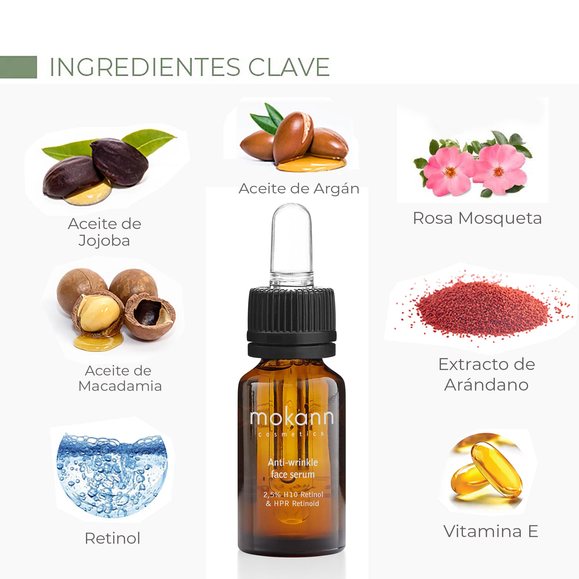 Serum Facial AntiArrugas 2,5% Retinol y HPR Retinoid de Rosa y Arándanos