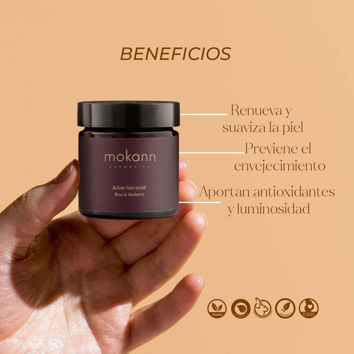 Exfoliante facial activo de rosas y arándanos.