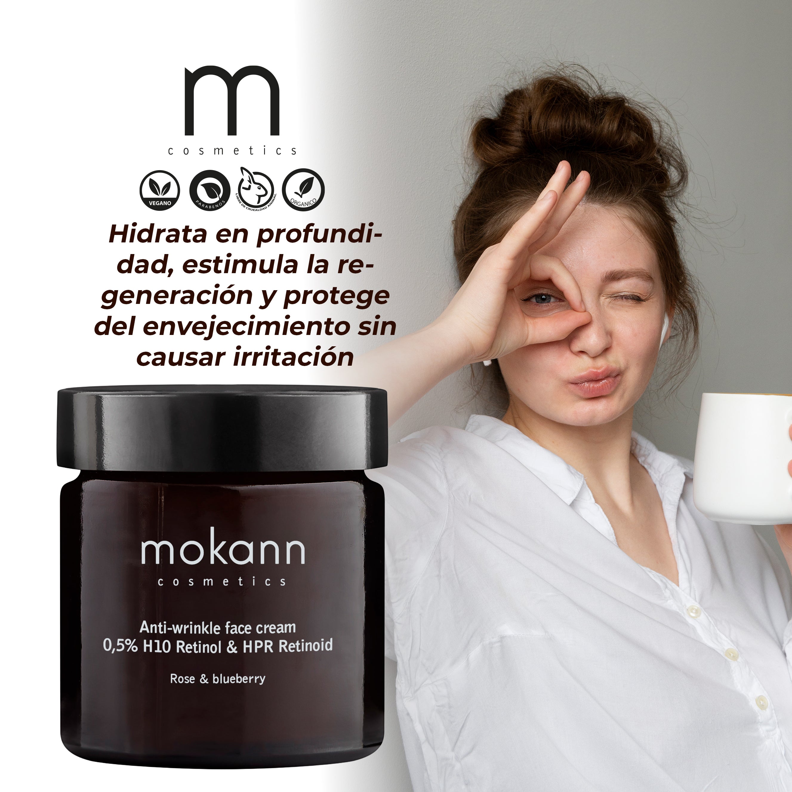 Crema Facial Antiarrugas 0,5% H10 Retinol &amp; HPR Retinoid con Rosa y Arándano 60ml