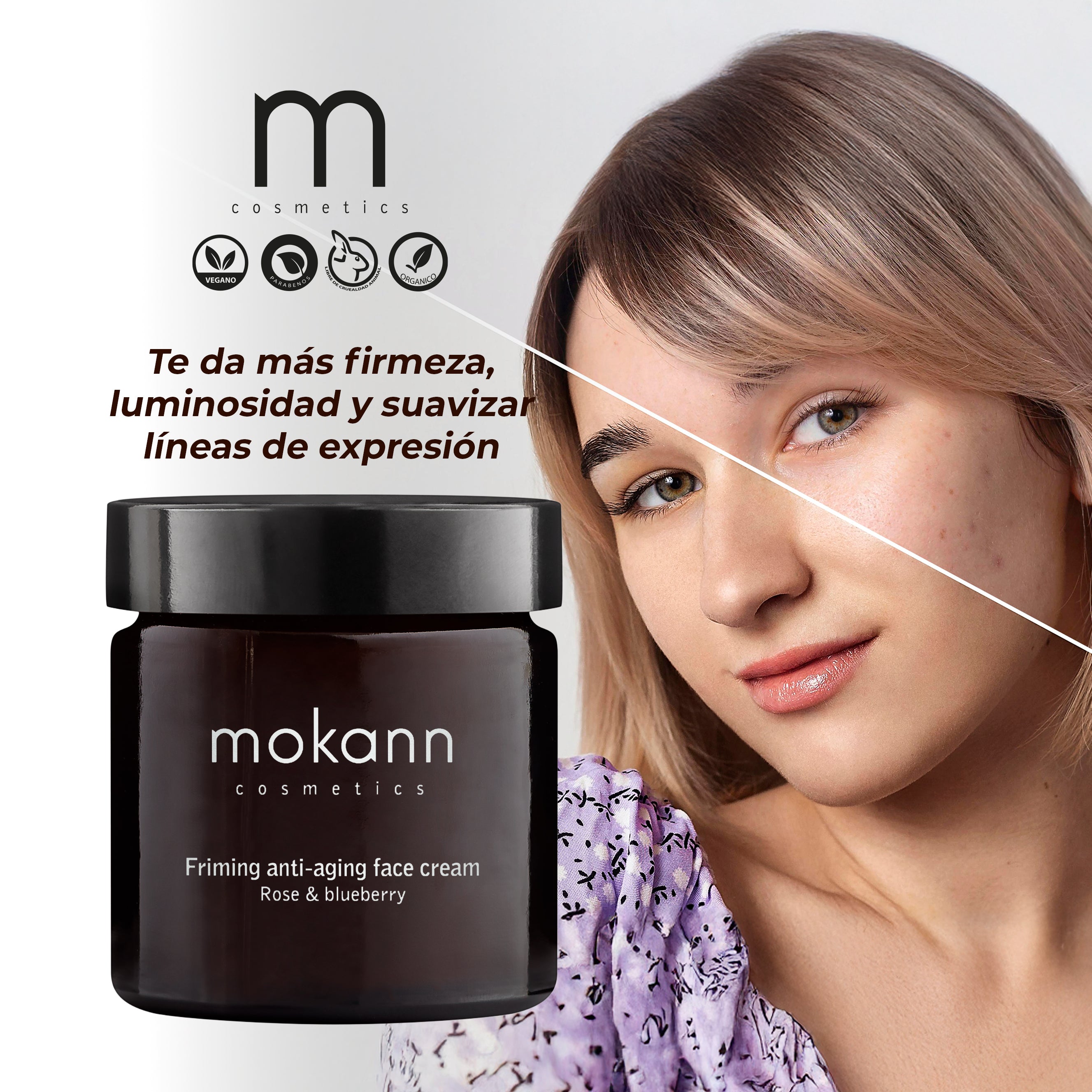 Crema Facial Reafirmante Antiedad de Rosa y Arándano.