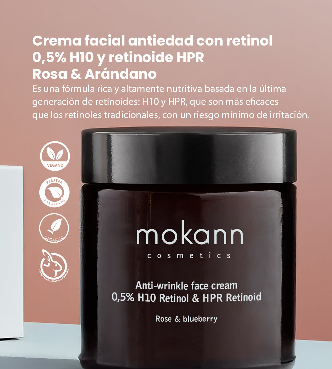 Crema Facial Antiarrugas 0,5% H10 Retinol &amp; HPR Retinoid con Rosa y Arándano 60ml