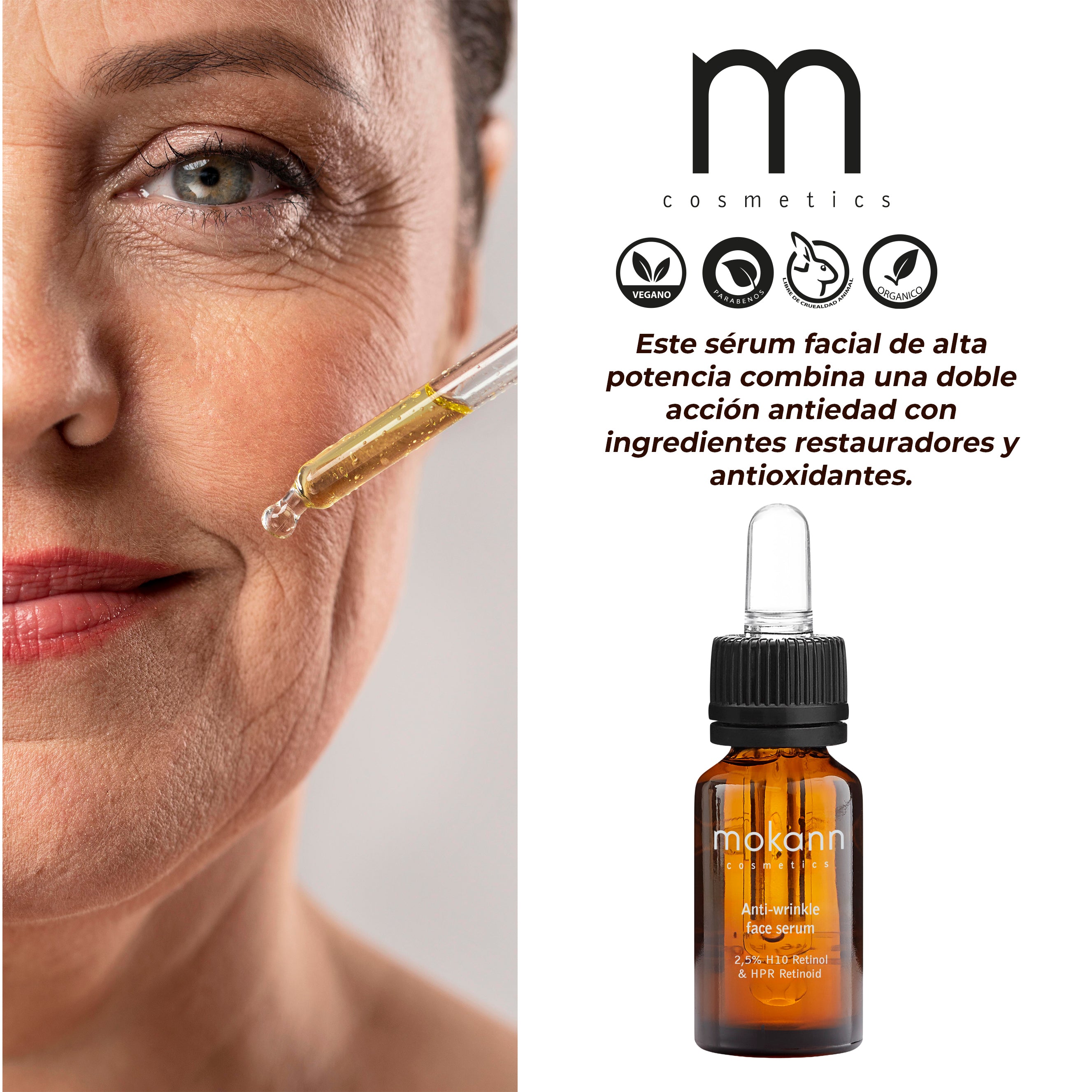 Serum Facial AntiArrugas 2,5% Retinol y HPR Retinoid de Rosa y Arándanos