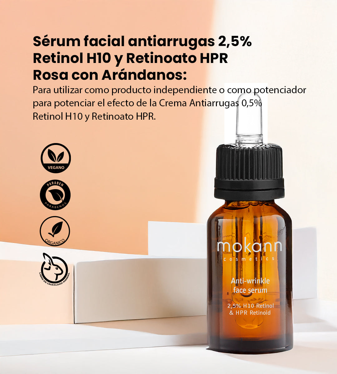Serum Facial AntiArrugas 2,5% Retinol y HPR Retinoid de Rosa y Arándanos
